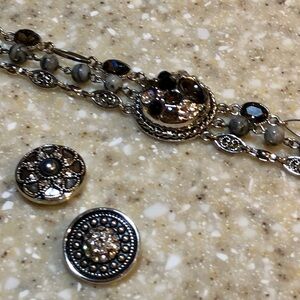 Original Gingersnap  Interchangeable Bracelet set w 3 Snaps Silver toned